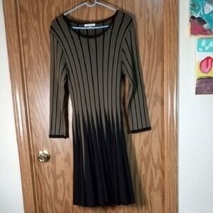 Adore Black and Green Ribbed Long Sleeve Sheath Dress, Cruise, Office, Church, S